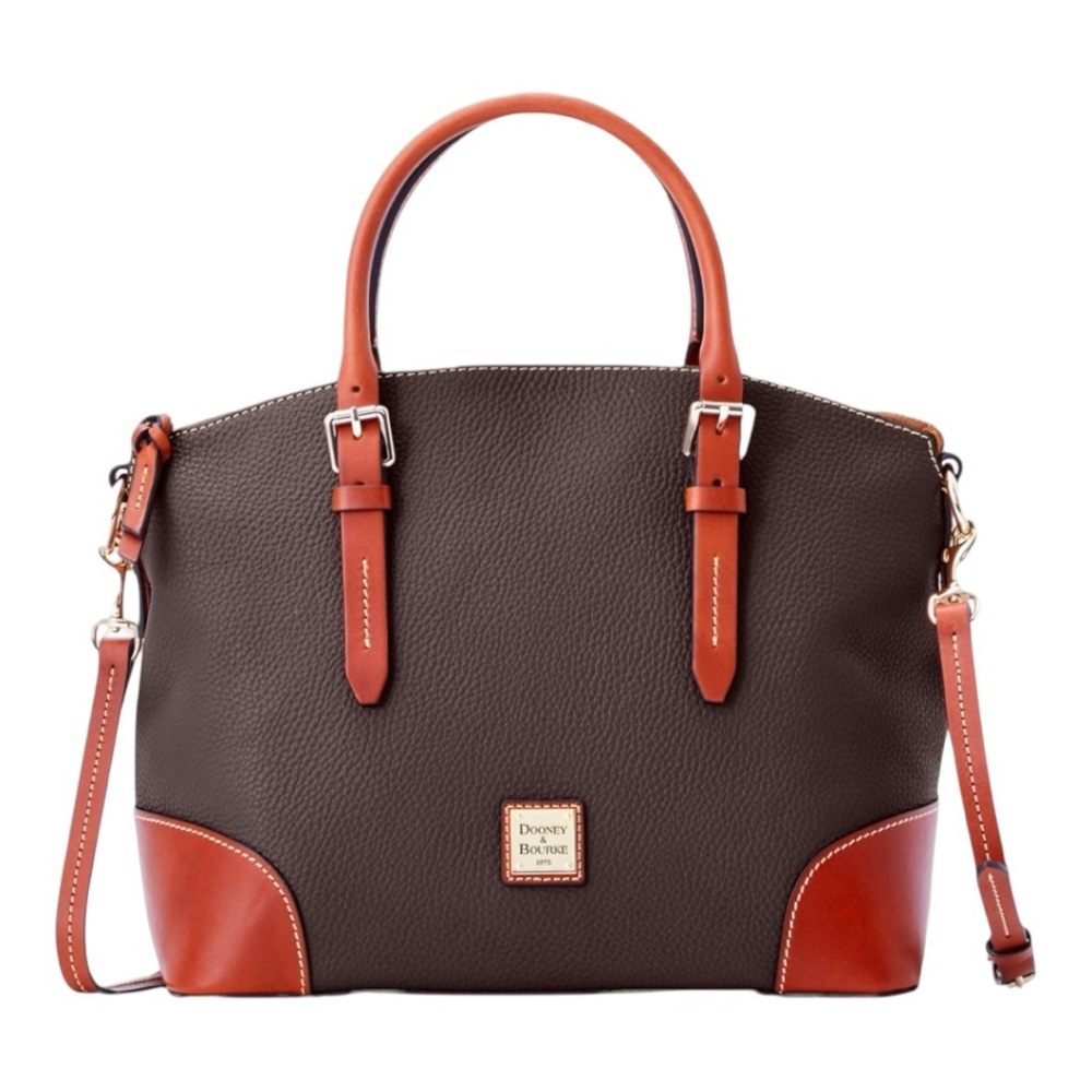 NWT Dooney & Bourke Chocolate and Caramel Pebble Grain Leather Domed Satchel